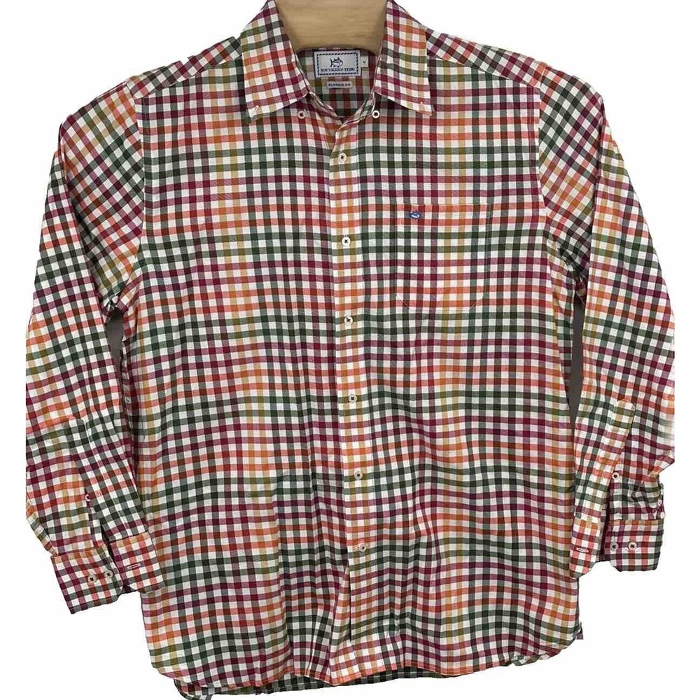 Southern Tide Shirt Mens Medium Green Red Yellow Plaid Button Down‎ Classic Fit